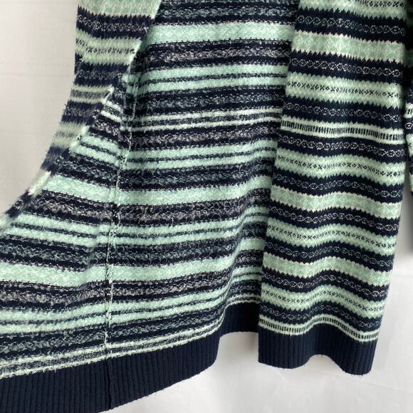 Talbots Fair Isle Long Cardigan Sweater Women S Blue Green Striped Open Front - Picture 5 of 10